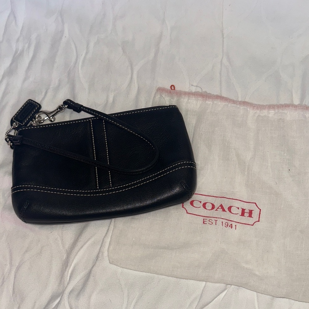 Coach Black Wristlet with Stitch Detail